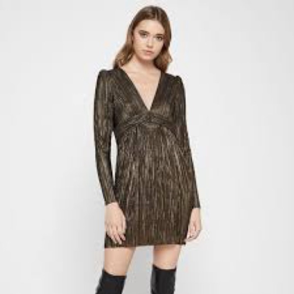 BCBGeneration Shimmering Black Gold Long Sleeve cocktail/party Dress.